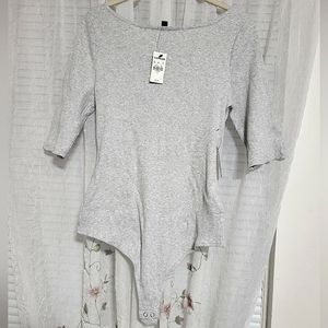 2/$35 Light Gray Thong Ribbed Bodysuit